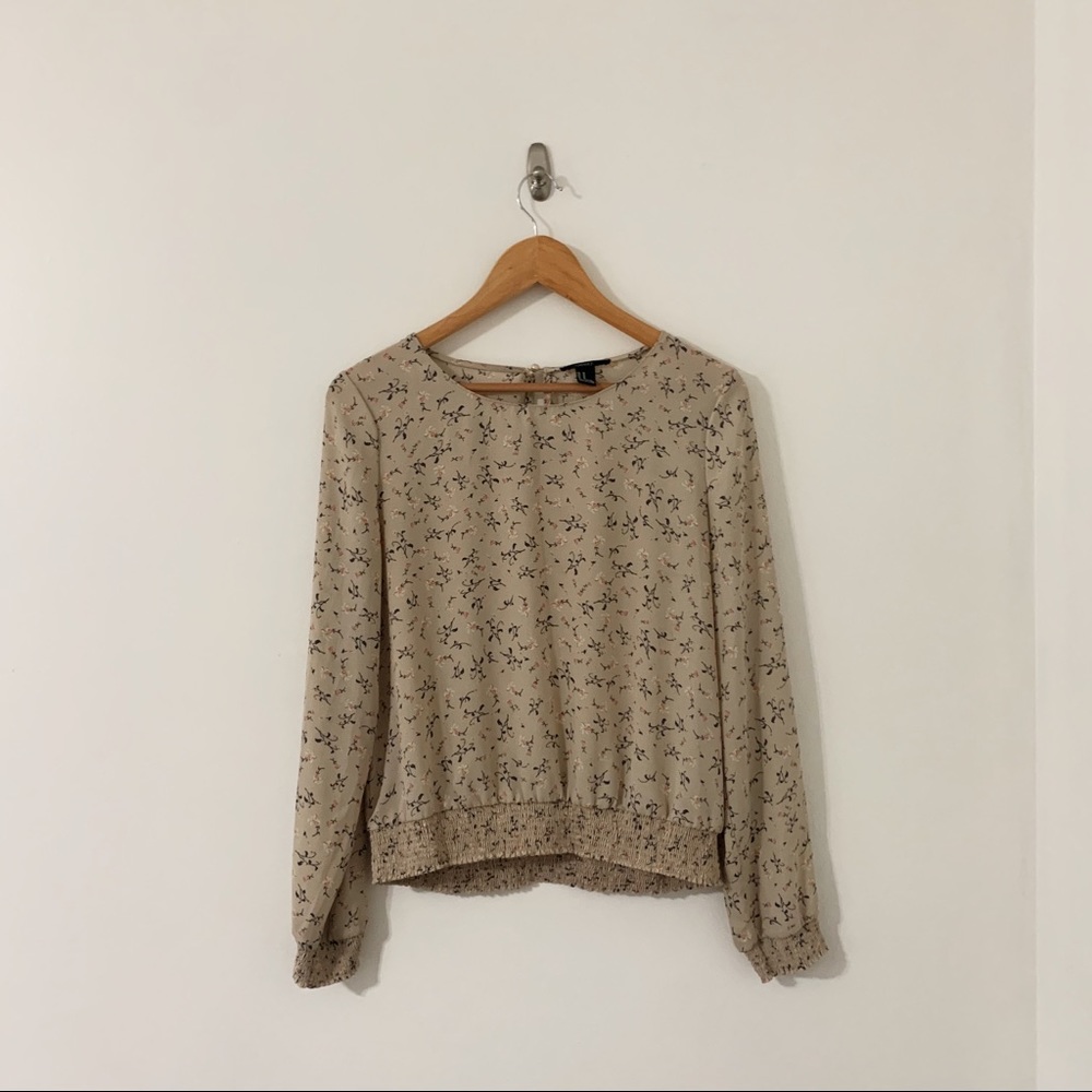 Tan and floral sheer top